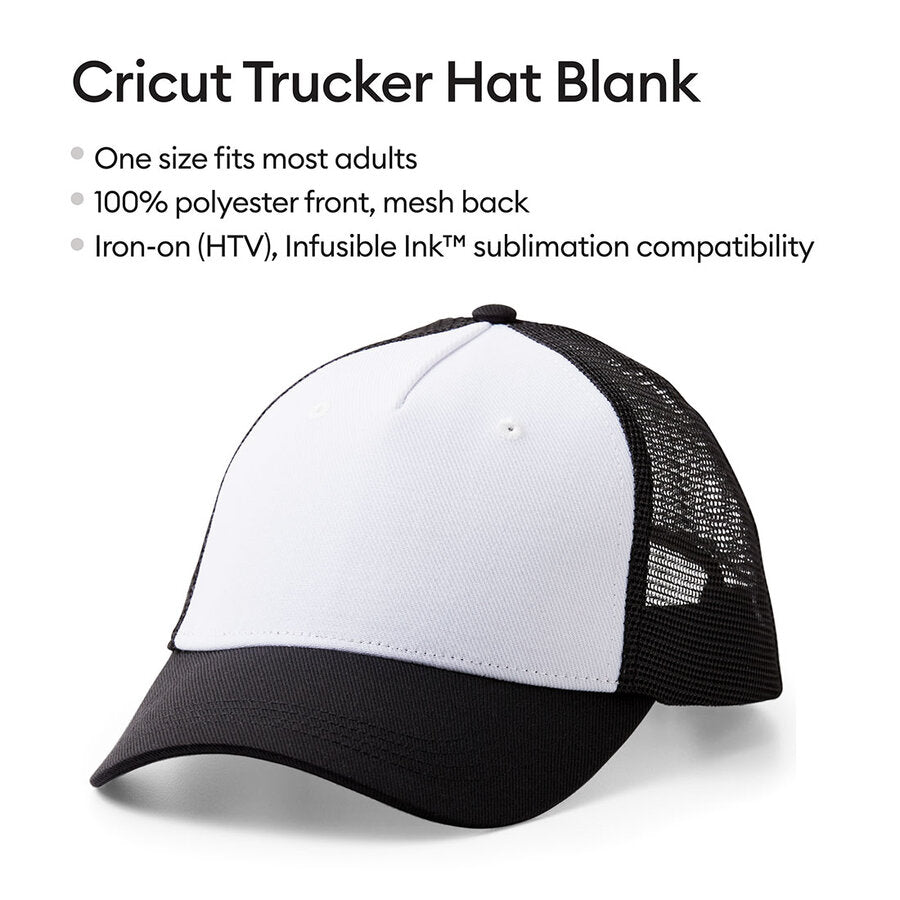 Cricut Trucker Hat, Black/White - 3ct