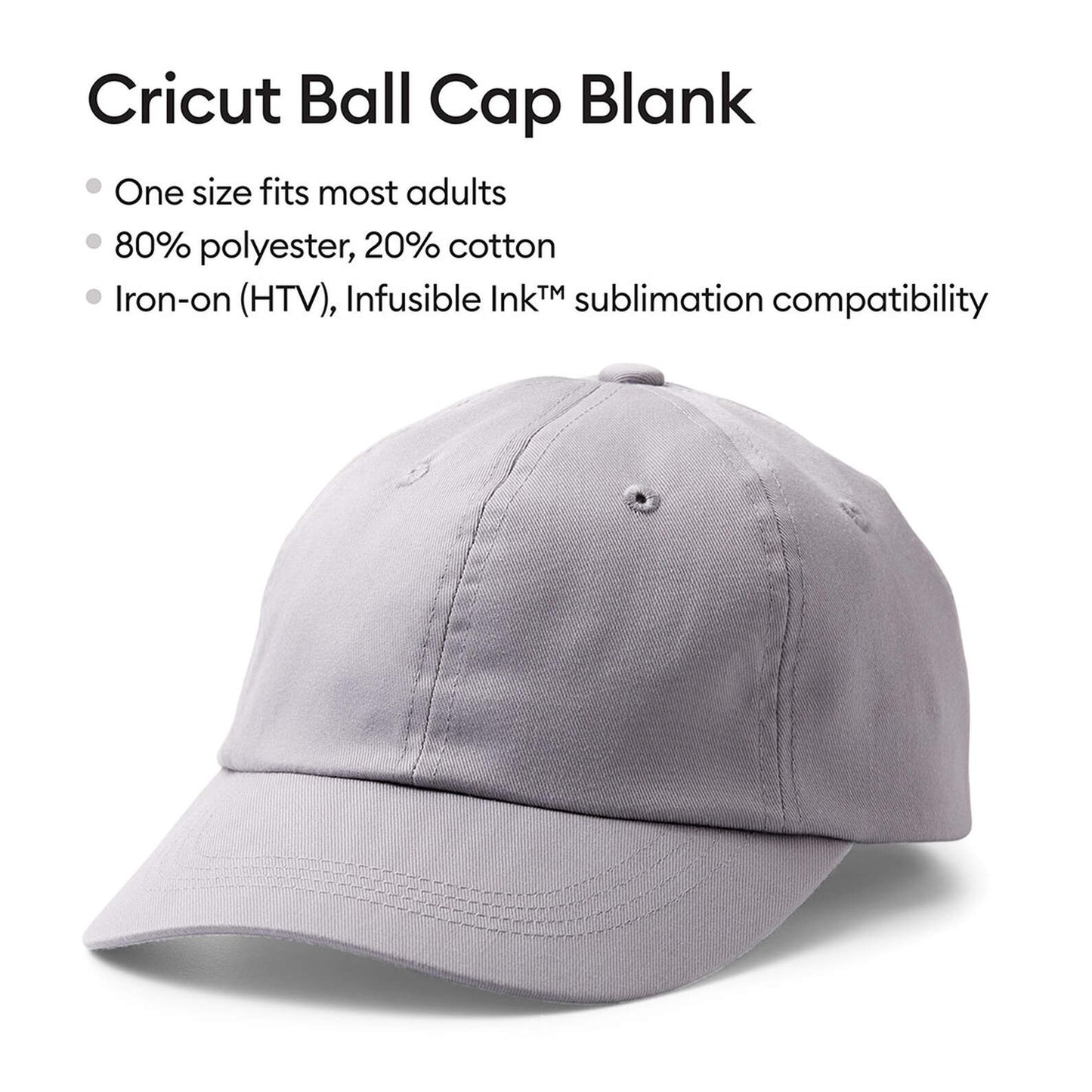 Cricut Ball Cap Hat Blank, Grey